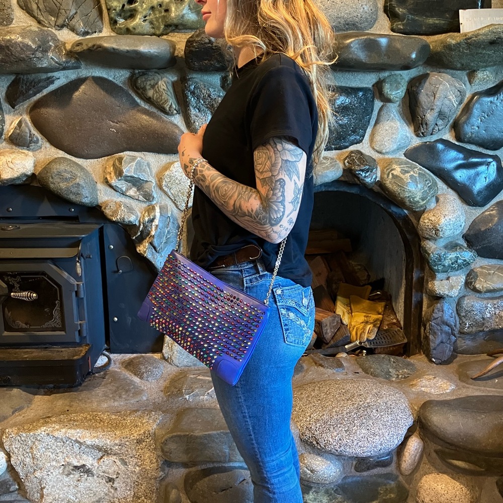 Christian Louboutin Multicolor Studded Blue Shoulder Bag - Picture 13 of 13